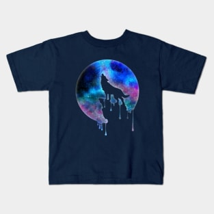 Full Moon Howling Wolf Galaxy Space Gift Kids T-Shirt